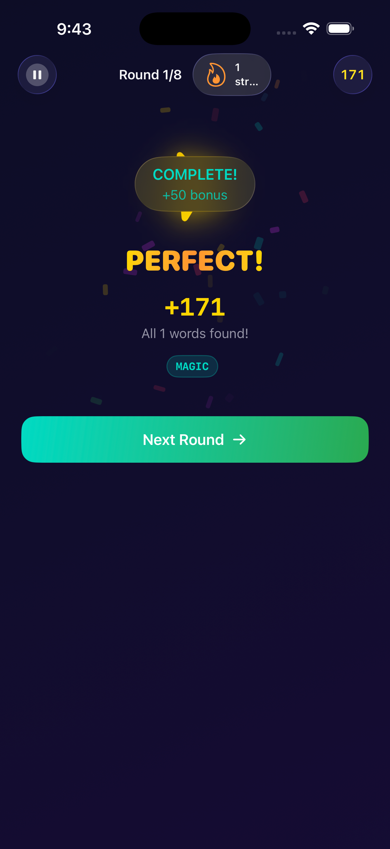 Round complete with exhaustion bonus