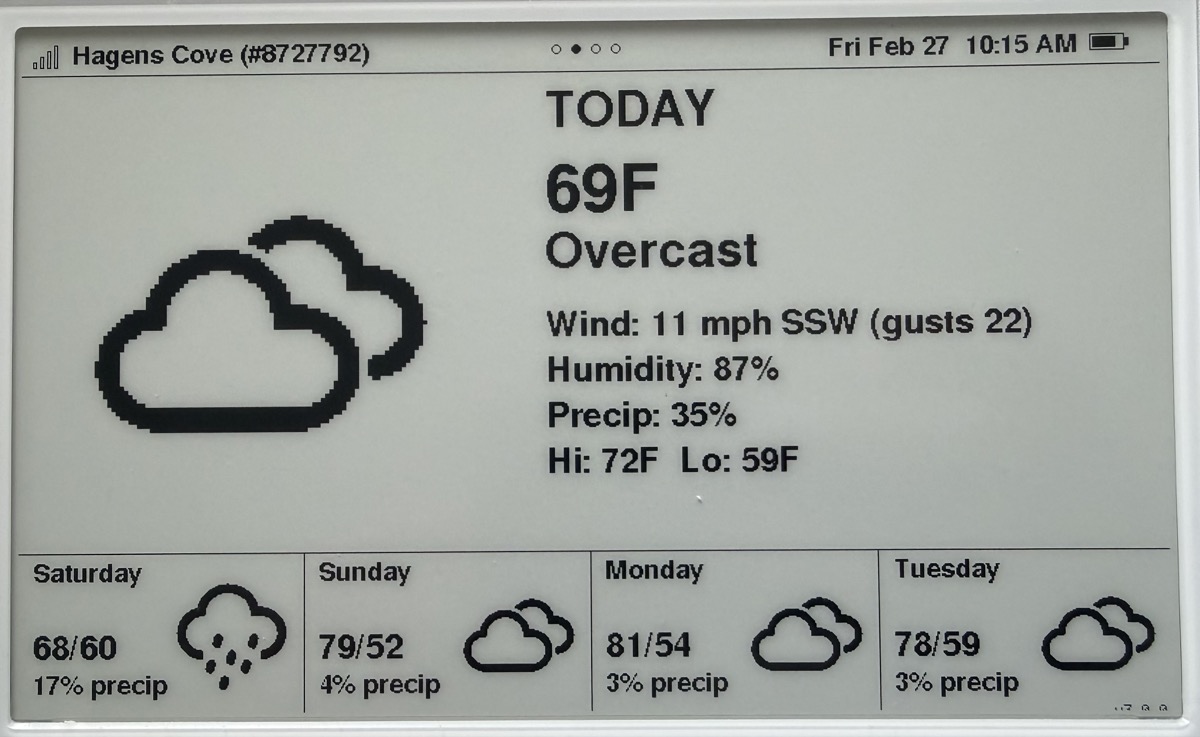 Weather screen showing current conditions and forecast